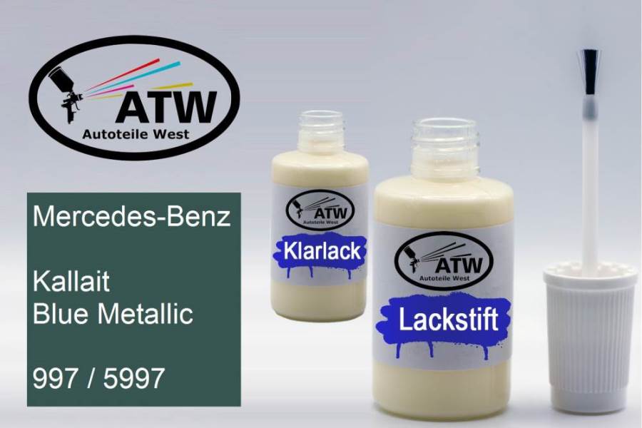 Mercedes-Benz, Kallait Blue Metallic, 997 / 5997: 20ml Lackstift + 20ml Klarlack - Set, von ATW Autoteile West.